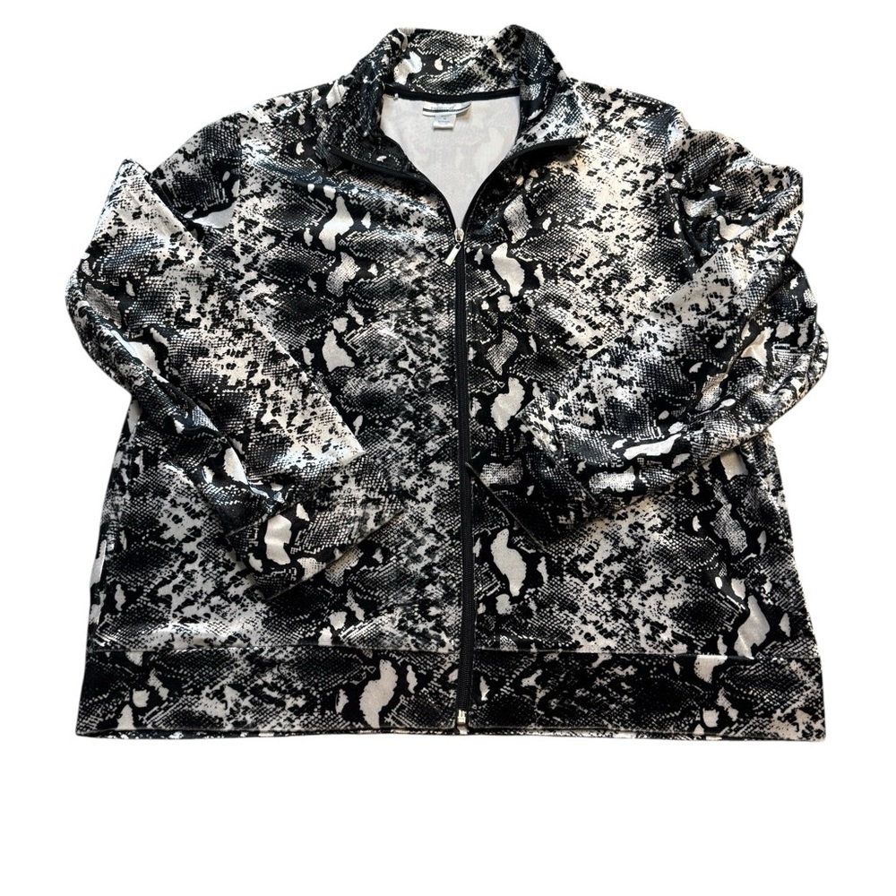 🐍 Mirror Image Black White Snake Print Zip Jacket Women’s 1X 🐍